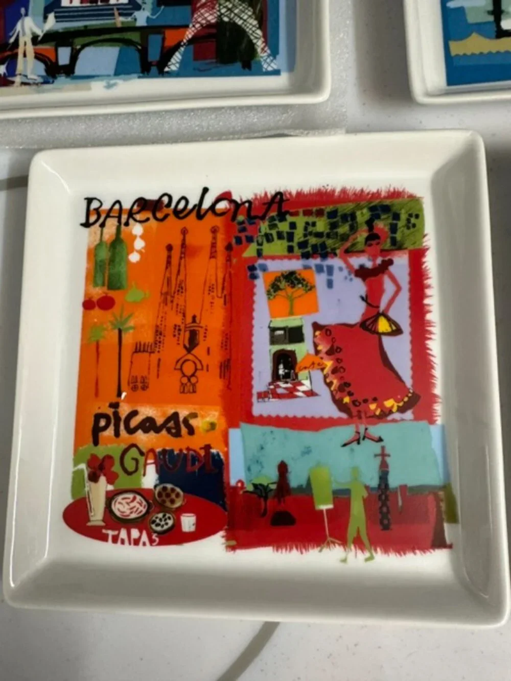 Crate & Barrel Cityscape Square Appetizer Plates – Set of 6   City Scenes • Cera